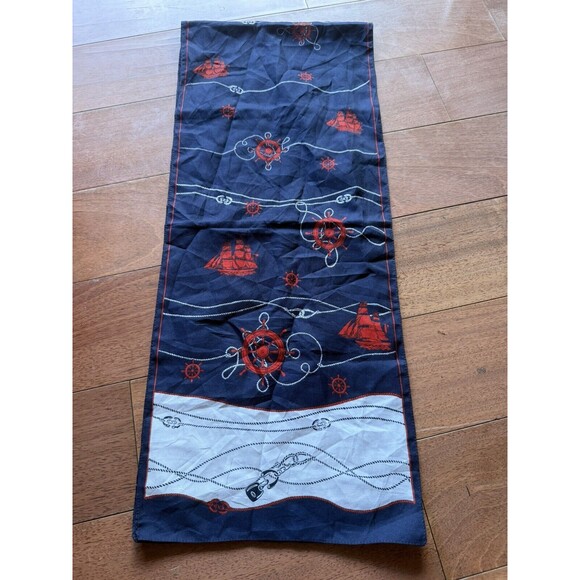 Gim Renoir Nautical Rectangle Scarf 55” x 11” Blue White Red - Picture 4 of 8